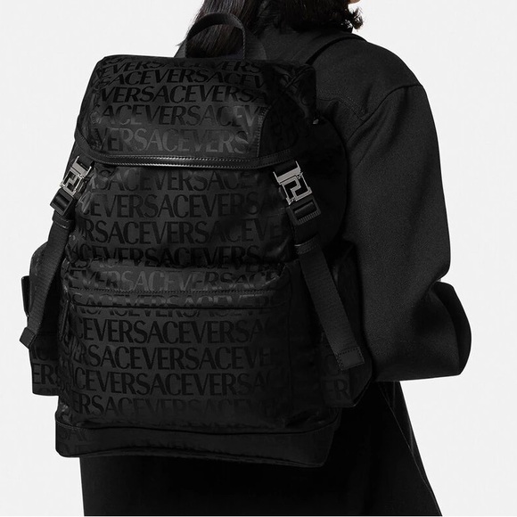 “Versace” all over logo monogram print unisex large backpack NEW - Picture 6 of 14